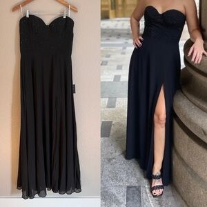 Remember This Moment Black Rhinestone Strapless Maxi Dress